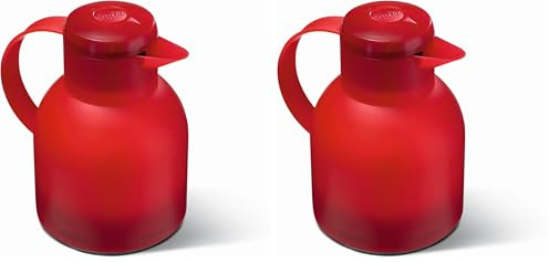 Emsa Isolierkanne Samba, 1 Liter, Made in Germany, 12h heiß, 24h kalt, leichte Bedienung, Thermoskanne, Isolierkanne für Kaffee oder Tee, Rot, 504232 (Packung mit 2)