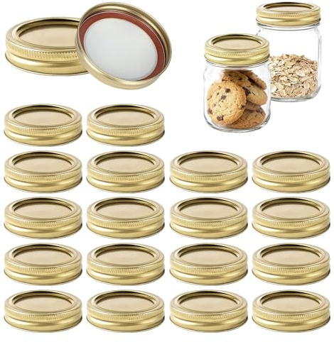 20PCS Canning Lids for Mason Jar Lids Replacement Kits for Kilner Jar Lid 70mm Round Jam Jars Lid Sealing Cap Cover Jars Seals (Gold)