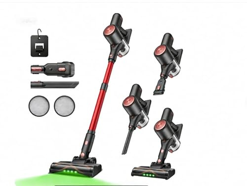 Vexilar V10PRO Akku Staubsauger, Leichter Kabellos Staubsauger mit Touchscreen, Akkusauger für Teppich Hartböden Auto, Rot ﻿