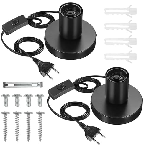 2 Stück E27 Schreibtischlampe Lampenfassung Fassung mit Schalter Lampenfassung E27 mit 1,8m Netzkabel Tischlampenfuß mit EU-Stecker für Schlafzimmer Wohnzimmer Lighting Decor