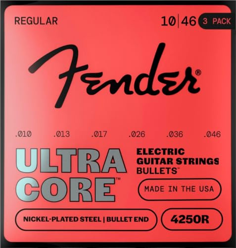 Fender 4250 Ultracore Gitarrensaiten, vernickelter Stahl, Bullet End, 4250R-Spuren 0,010–0,046, (6) – 3er Pack