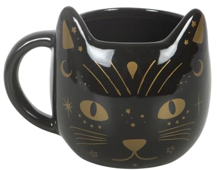 Something Different Wholesale Tasse en céramique avec tête de chat noir magique | Tasse à thé ou café | Prêt à offrir