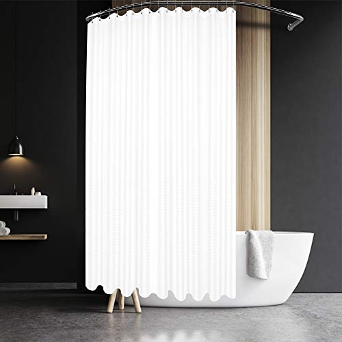 Duschvorhang aus Stoff, Waffelstruktur, Hotel-Luxus-Spa, wasserabweisend, waschbar, 230 g/m², schwer, weißes Piqué-Muster, dekorativ, 18 Ösen, 274,3 x 182,9 cm