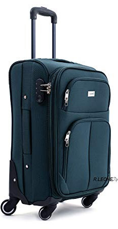 R.Leone Valigia da 1 pezzo Fino a Set 3 Trolley Espandibile grande, medio e bagaglio a mano 4 ruote in stoffa 214 (Verde, M Medio)