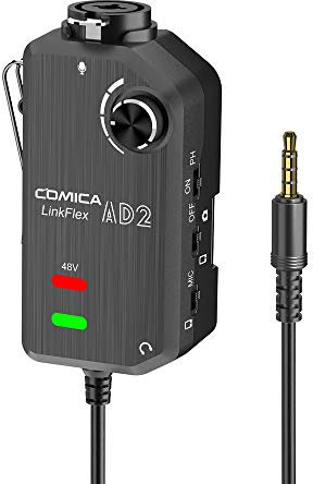 Comica Linkflex.AD2 Microphone Preamp, Audio Mixer with Real-Time Monitor, XLR/ 6.35mm-3.5mm Audio Adapter for iPhone, Ipad, Mac/PC, Smartphone, and DSLR Cameras