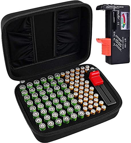 Comecase Boîte de rangement rigide pour batterie Taille M : 96 pièces + testeur.