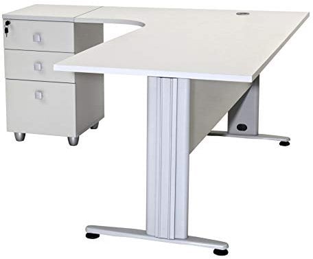 Furni24 Schreibtisch Winkelschreibtisch, Eckschreibtisch, Moderner Bürotisch Computertisch mit großer Arbeitsfläche, Bürotisch, PC Tisch, Dona Grau 180x120x74cm inkl. Beistellcontainer Links gewinkelt
