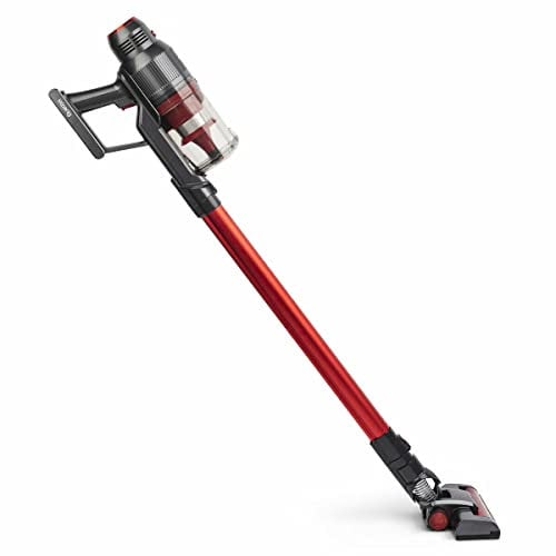 H.Koenig UPX18 Kabelloser Handstaubsauger ohne Beutel PowerClean+ / 3 Geschwindigkeitsstufen / 1,12 kg / 220 W/multifunktional für Haus Auto Büro, Aluminium, rot, UPX18-22KPA, 0.8 liters, 68 Dezibel