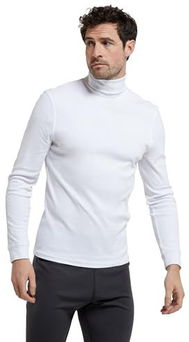 Mountain Warehouse Meribel Mens Thermal Baselayer Top - Combed Cotton Sweater, Roll Neck Jumper, Breathable, Quick Drying & Fitted Sleeves - for Everyday Use White L