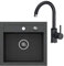 VBChome Lavello Cucina + Rubinetto 50x47 cm Nero – Lavello Incasso Monovasca in Composito, Design Puntinato, Montaggio a Filo, con Sifone e Scarico – Lavandino Elegante per Cucina Moderna