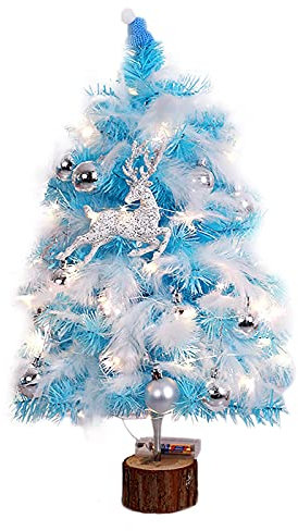 HEYDGBBZ Tabletop Small Christmas Tree for Pre-lit Blue Luminous Artificial Christmas Tree with Wood Base, Faux Christmas Tree for Christmas Style, Seasonal Indoor Decor-2Ft