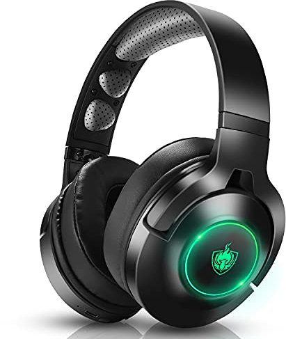 PHOINIKAS Casque PS4, Casque Gaming pour PS5/Xbox One/Switch/PC, Casque sans Fil avec 7.1 Bass Surround, Bluetooth du Téléphone Portable, Micro Antibruit à Faible Latence, Lumière LED