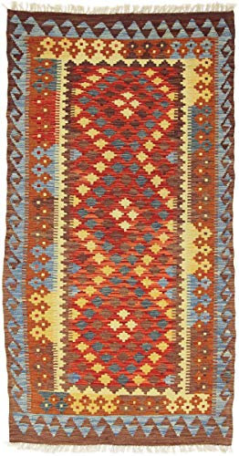 Kilim Afghan 203x109 Tapis Oriental Coureur Marron/Rose Noués à la Main Afghanistan