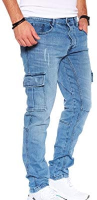 Styleko Herren Cargo Jeans Hose Herren Jeans Hose für Männer Jungen Regular Slim fit Denim Destroyed Jogger Freizeithose Casual Jeans Pants Jeans Herren Stretch| 7 Tasc 8004 (Light Blue- Guertel, 36)