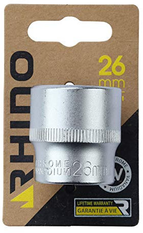 RHINO - Jeux de douilles - Douille hexagonale, courte métrique - 6 pans - Diam. 26 mm - Carré d'entrainement 1/2'' - Haute qualité (Chrome Vanadium) - Garantie à vie - Plusieurs tailles disponibles