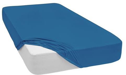 Mixibaby Spannbettlaken Jersey Spannbetttuch 100% Baumwolle Bettlaken Spannbettuch Laken 28 Farben, Größe:160 x 200 cm, Farbe:Blau