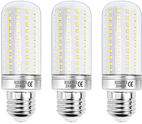 HZSANUE E27 LED Mais Lampen 26W, 4000K Neutralweiß, 2900Lm, Edison Schraube Kerze Leuchtmittel, 200W Glühlampen Äquivalent,Nicht Dimmbar, 3er-Pack