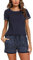 Litherday Pyjama Femme Ete Short à Manches Courtes Ensemble de Pyjama Coton Vêtements de Nuit Impression à Carreaux Confortable Doux Respirant,A Bleu Marine,M