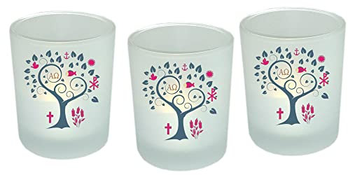 Teelichthalter Taufe Kommunion Konfirmation Tischdeko Teelichtglas Kerzenhalter (Lebensbaum Mädchen)