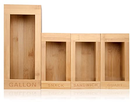 Petyoung Multi-purpose Ziploc Bag Organizer for Drawer Bamboo Plastic Bag Container for Home Kitchen Office Organizer