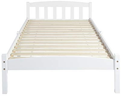 DORAFAIR Einzelbett Bettgestell Holzbett mit Kopfteil und Lattenrost Jugendbett Gästebett,Bett weiß 90x190cm