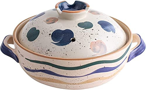 Olla de arcilla japonesa caliente de cerámica Donabe cazuela de barro de barro, resistencia a altas temperaturas con tapa, utensilios de cocina redondos de cerámica (mediano)