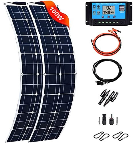Wttfc Kit de Panneau Solaire Flexible 100W 15V Module Solaire Photovoltaiques Monocristallins Chargeur Batterie Solaire pour Camping-Car, Voiture, Bateau, Camping, Toit,with 60a Controller