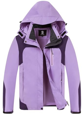 Giacca impermeabile da donna, leggera, per attività all'aperto, con cappuccio rimovibile, Viola, Small