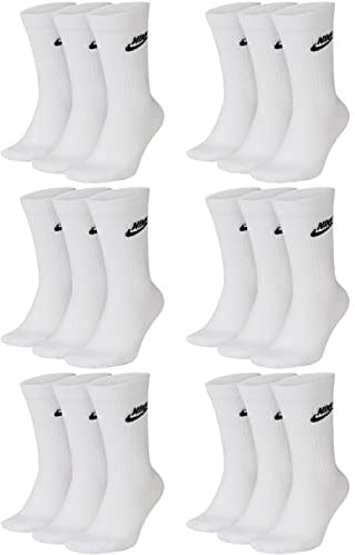 NIKE 9 X Socken DX5025 3X3er Pack NSW Everyday ESS Crew Socken, Größe:XL = 46-50, Farbe:100 White - Weiß