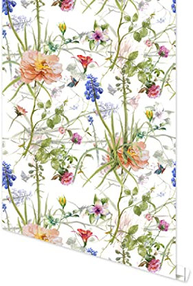 Dostear Klebefolie MöBel Wandtapete 3dtapete Self Adhesive Wallpaper Folie Selbstklebende GroßE Vinyl GläNzend Tapeten FüR KüChentapete Abwaschbar gelbe lila Blume 45cm X 300cm