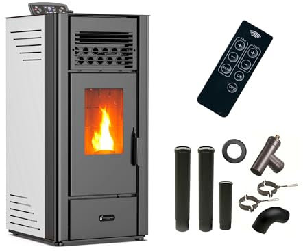 Stufa a pellet aria Anita 10 kW Bianco Sannover + kit di collegamento per fumetti