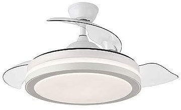 FABRILAMP - Ventilador de Techo Retráctil | Motor DC Silencioso | Luz LED Integrada | 3 Tonalidades de Luz | 6 Velocidades | Mando a Distancia | Blanco, Metal