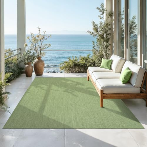 Mia´s Teppiche Malaga Outdoor Teppich Wetterfest – Balkonteppich & Terrassenteppich, Indoor Outdoor Flachgewebe, Waschbar, UV-beständig & Pflegeleicht, Grün, 140 x 200 cm