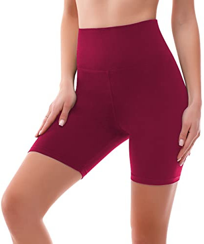 SINOPHANT Radlerhose Damen Kurz High Waist Shorts Leggings für Sommer Fitness Sport Yoga(L-XL,1 Weinrot)
