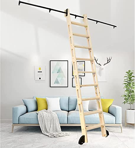 3.3ft- 20ft Home Library Rolling Ladder Track Hardware Kit, Interior Sliding Barn Door Mounting Hardware Kit, Round Tube Mobile Ladder Track for Home/Indoor/Loft (No Ladder) - Black Decoration