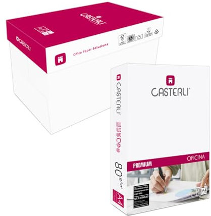 CASTERLI - 81500-5 A4-Blätter, 2500 weiße Blätter, A4-Papier, A4, 80 g Papier, extra weiß, Mehrzweck-Papier für A4-Drucker 80 g/m² (A4, 2500 Blatt)