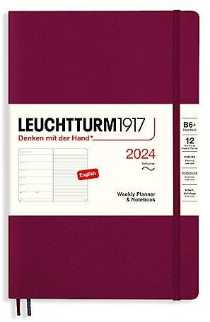 LEUCHTTURM1917 3367812 Wochenkalender & Notizbuch Softcover Paperback (B6+) 2024, 12 Monate, Port Red, Englisch