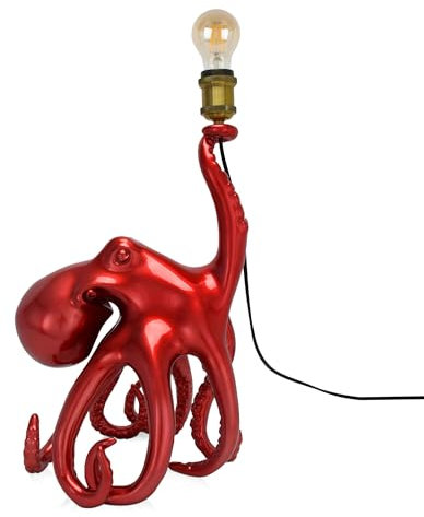 ADM - 'Krake' - Tischlampe mit Skulptur Pop Art aus Harz Metalleffekt - Rot - H53 cm