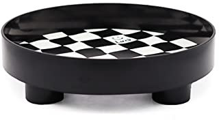 CHEOTIME Checkerboard Decorative Round Tray, Large Black Home Decor Tray for Coffee Table, Perfume Vanity Tray, Jewelry Bathroom Organizer