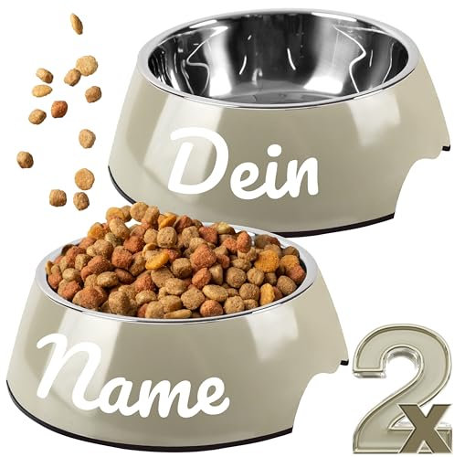 ne&no® Futternapf 2er Set für kleine Hunde und Katzen [Gr. S / 170 ml] Katzennapf mit Namen rutschfest | Futternapf Katze | Dog Bowl (S Taupe)