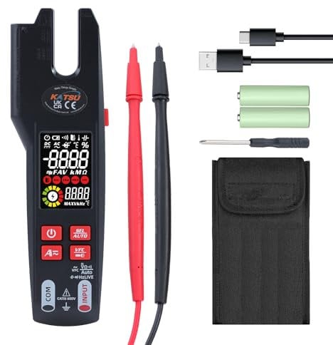 KATSU Digital Multimeter U Shape Clamp Meter 9999 Counts Portable Auto Ranging Infrared Thermometer Voltmeter AC DC Current Voltage VFC Capacitance Frequency Temperature Continuity Diode Tester
