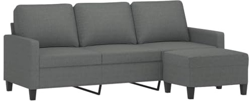 vidaXL Sofa 3 Sitzer, Couch mit Fußhocker, Liegesofa für Wohnzimmer, Polstersofa Sessel Relaxsofa Loungesofa Relaxcouch TV Sofa, Dunkelgrau Stoff