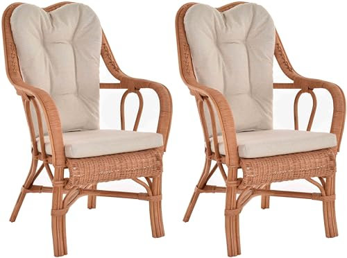 Krines Home Set/2 Rattan Wintergartensessel Harrison Wintergarten Rattansessel hohe Rückenlehne mit Armlehne (Terracotta)