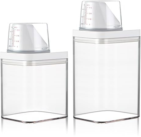 PIWOSGOL 2 Piezas Dispensador de Detergente Lavadora, 700 ml1100ml Transparente Contenedor Detergente con Taza Medidora, Reutilizable Contenedor Detergente Lavadora