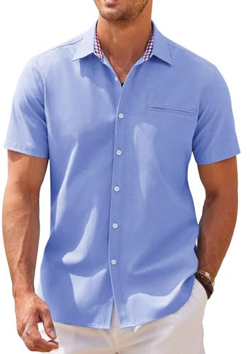 COOFANDY Men's Shirts Short Sleeve Casual Shirts Button Down Dress Shirt Oxford Summer Shirt with Checked Collar Business Tops Lightweight Sky Blue XL