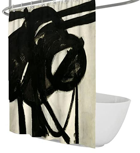 Via Vela Cortina de Ducha rústica Franz Kline Negro Beige Pinturas al óleo rústicas Juego de Cortina de Ducha de Tela de poliéster con Ganchos 240x200 cm