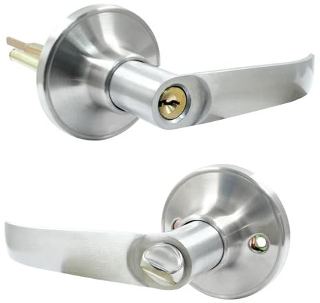 Aracombie Privacy Lever Door Handle, Thumb Turn Inside Door Lock for Bedroom or Bathroom, Satin Nickel Front Door Handle Reverse Door Lock Keyless, Classic Series