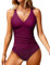 Svanco Costume da Bagno Donna Intero Sexy Tinta Unita Push Up Costumi da Bagno Curvy Costumi Interi Donna Un Pezzo Beachwear Swimwear con Tracolla Regolabile Estate Fucsia XXL