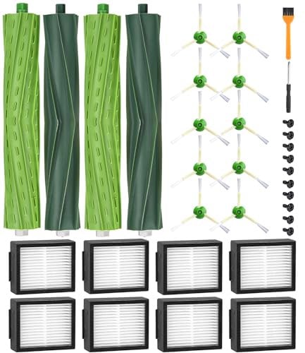 Pièces d'rechange pour iRobot Roomba i7 i7+ j7 j7+i3 i3+ i4 i4+E5 E6 Aspirateur, Accessoires de Remplacement pour Roomba i/e/j Série, 2 Sätze Brosses en Caoutchouc, 8 Filtre, 10 Brosses Latérale