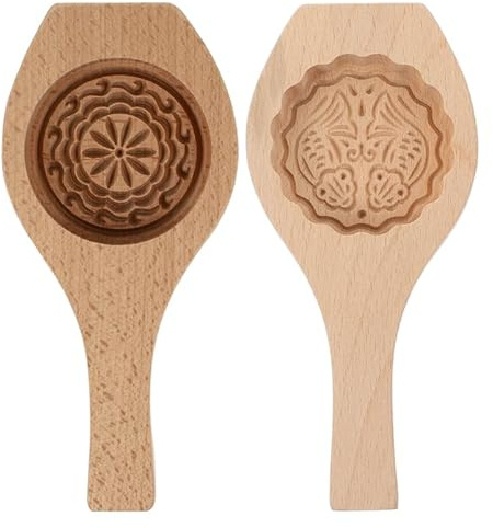 ABOOFAN Moon Cake Molds 8.66 Inch Wooden Pastry Moulds 2-Pack Traditional Chinese Baking Tools Household Kitchen Accessories for Creative Mooncake Making